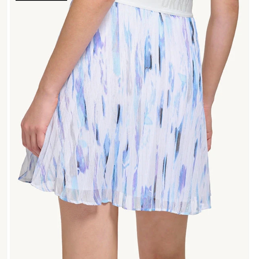 DKNY Pleated A-Line Mini Skirt in Blue and Purple